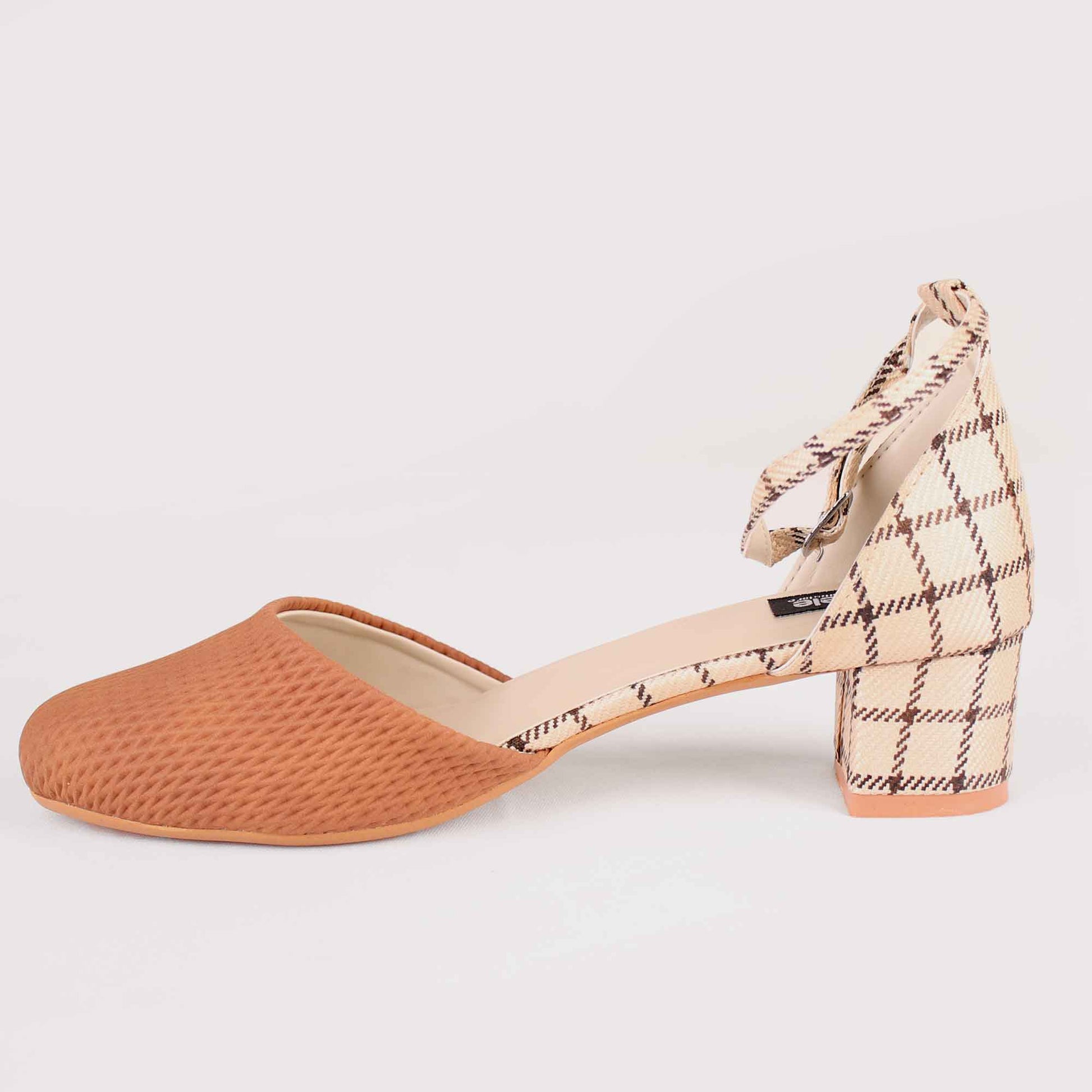 Foot Wear,The Interweave Checked Tan Block Heels - Cippele Multi Store