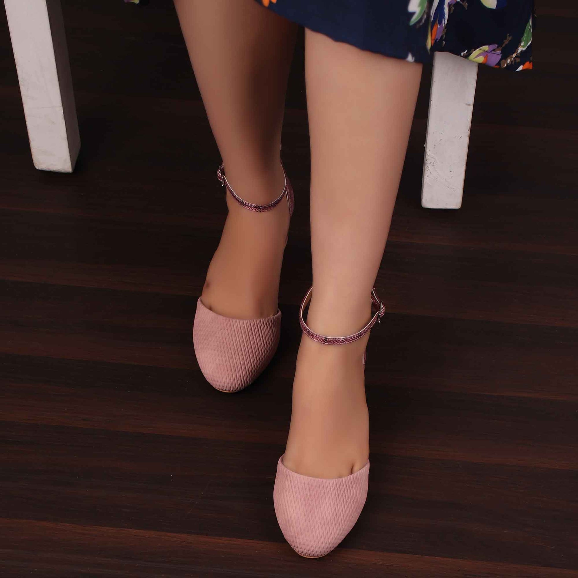 Foot Wear,The Interweave Checked Pink Block Heels - Cippele Multi Store