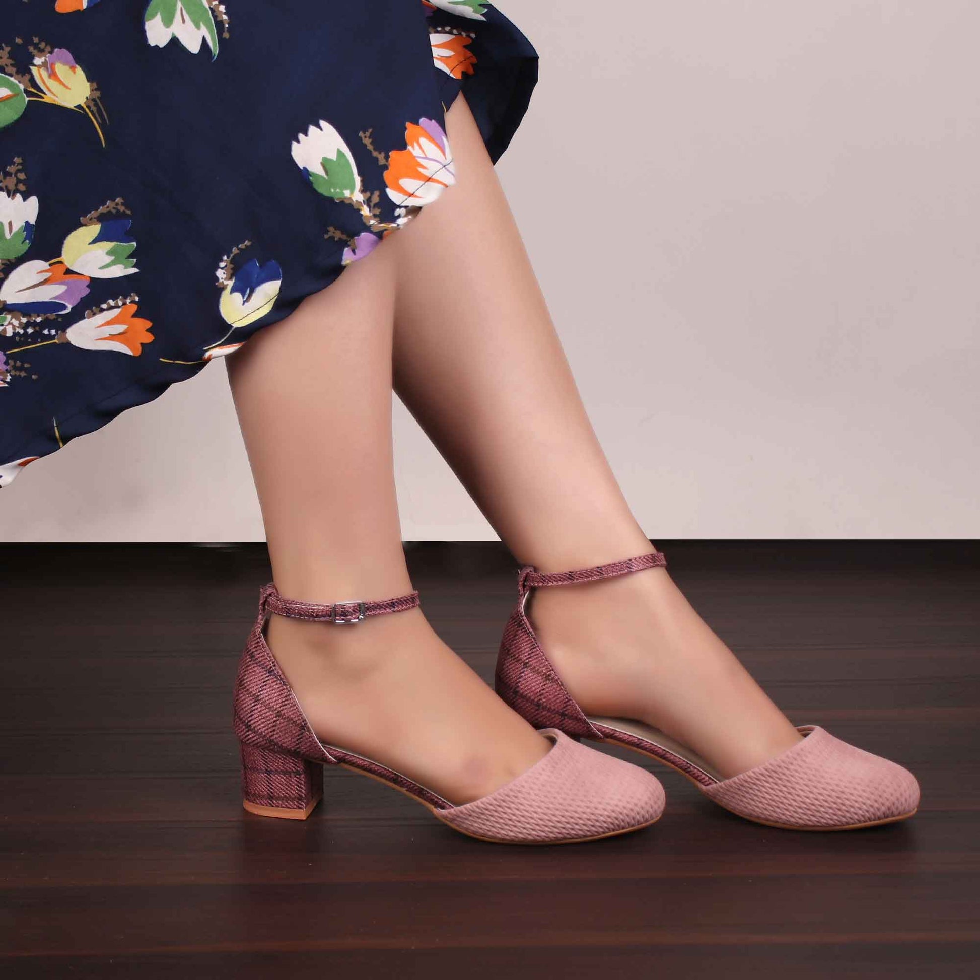 Foot Wear,The Interweave Checked Pink Block Heels - Cippele Multi Store