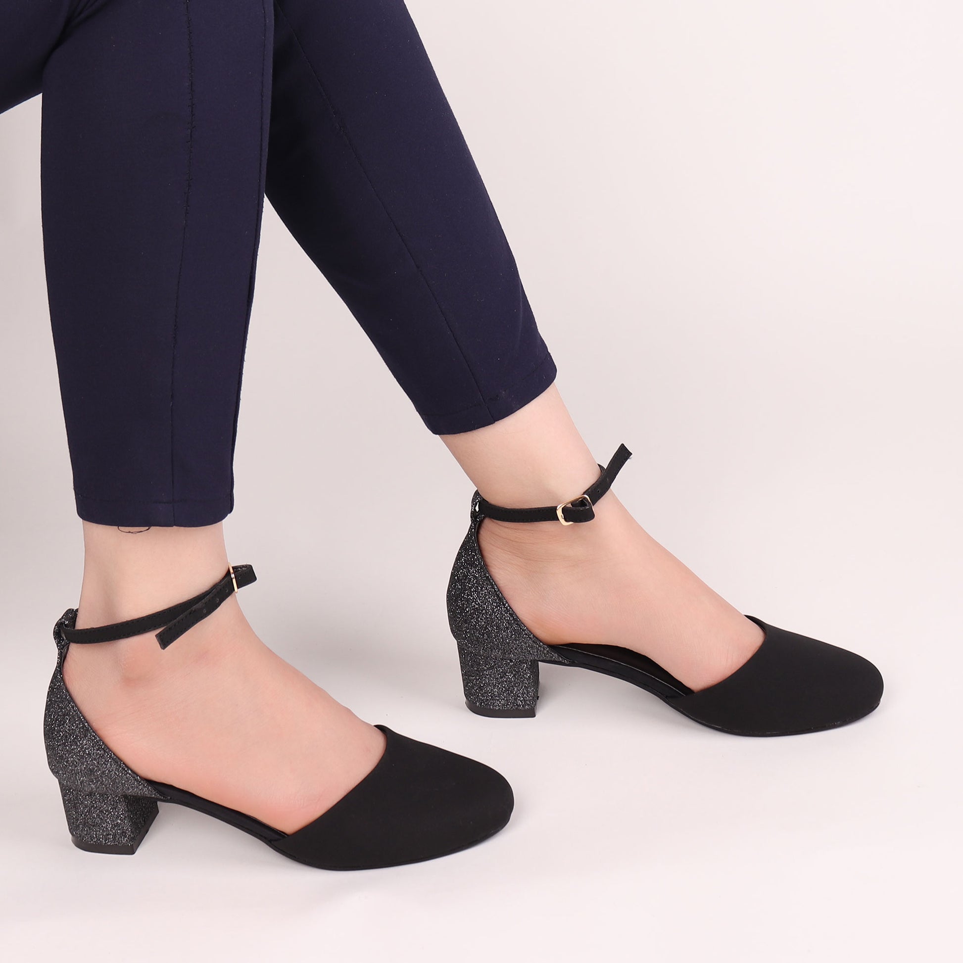 Foot Wear,The Black Glitter Block Heel - Cippele Multi Store