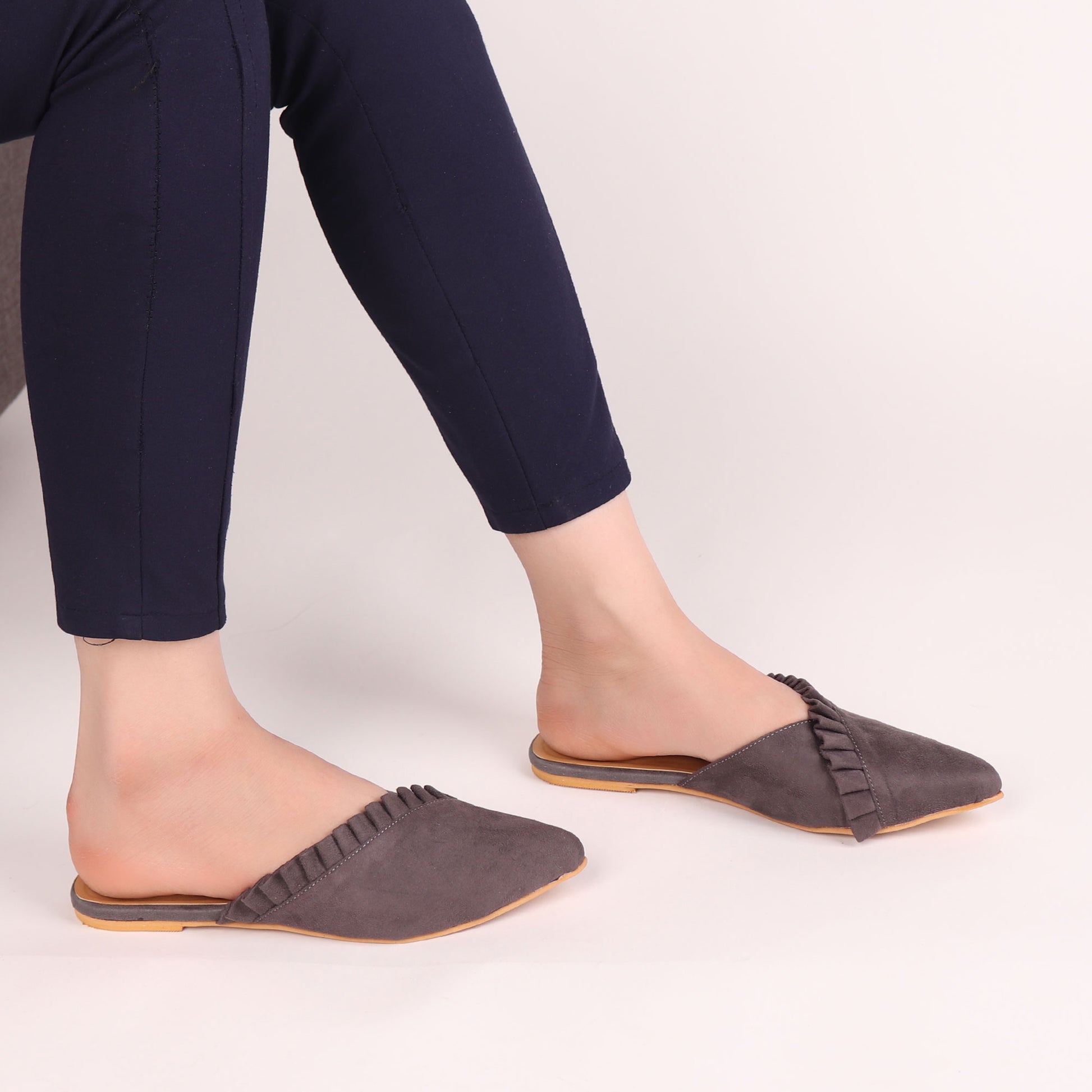 Foot Wear,The Suede Foliate Mule in Grey - Cippele Multi Store