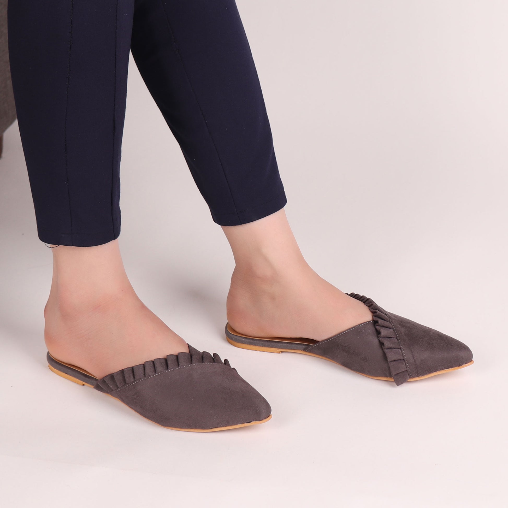Foot Wear,The Suede Foliate Mule in Grey - Cippele Multi Store