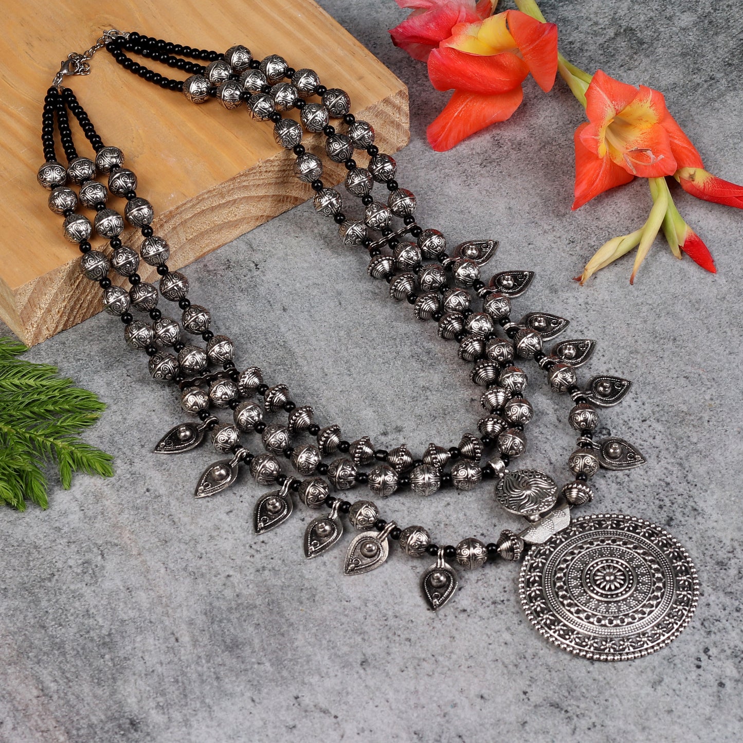 The Glorious Regalia Multilayered Necklace in Oxidized Silver