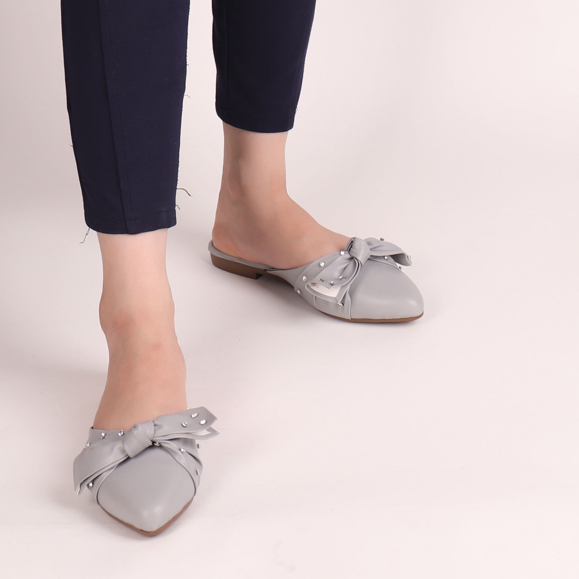 Foot Wear,The Kitten Bow Flats in Grey - Cippele Multi Store