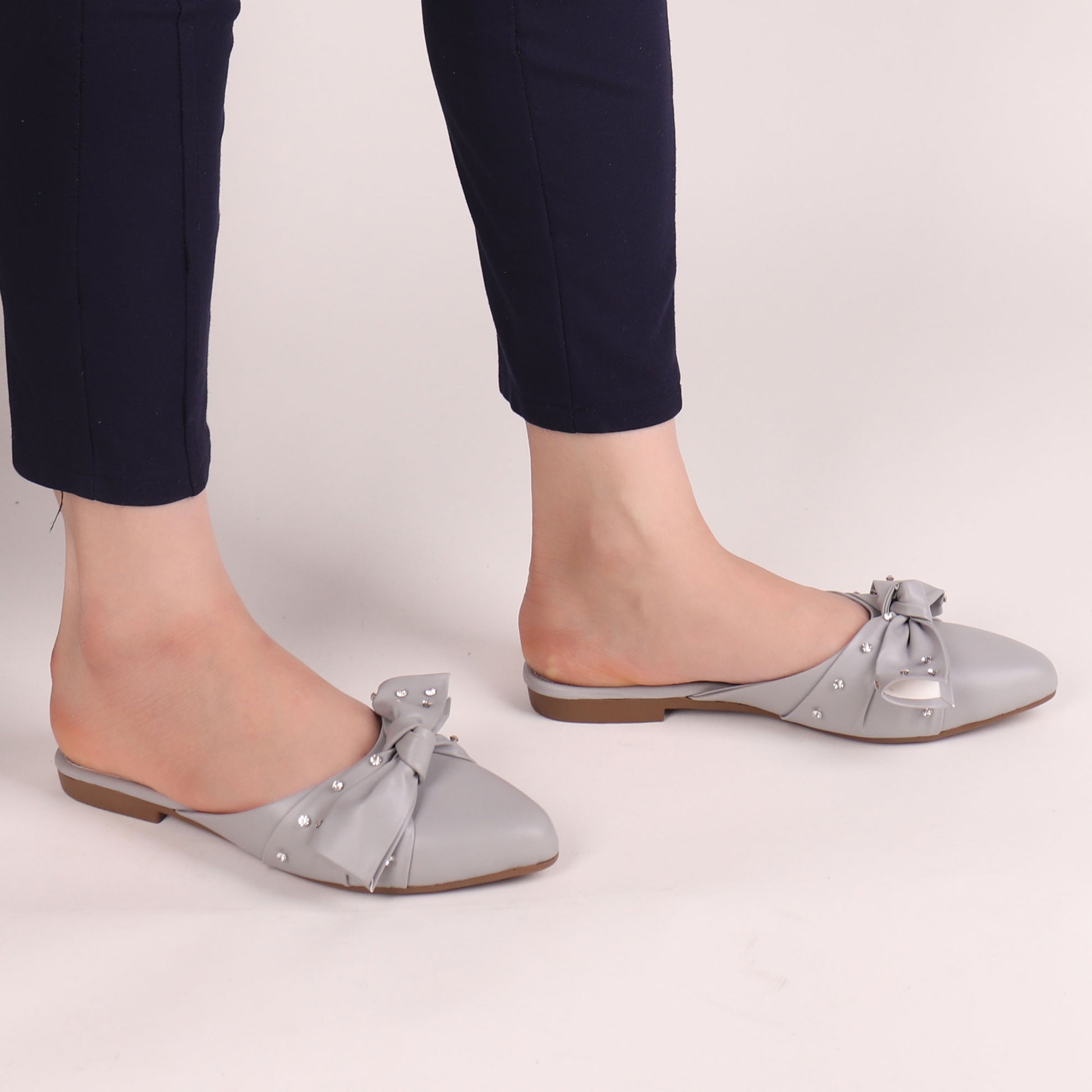 Foot Wear,The Kitten Bow Flats in Grey - Cippele Multi Store