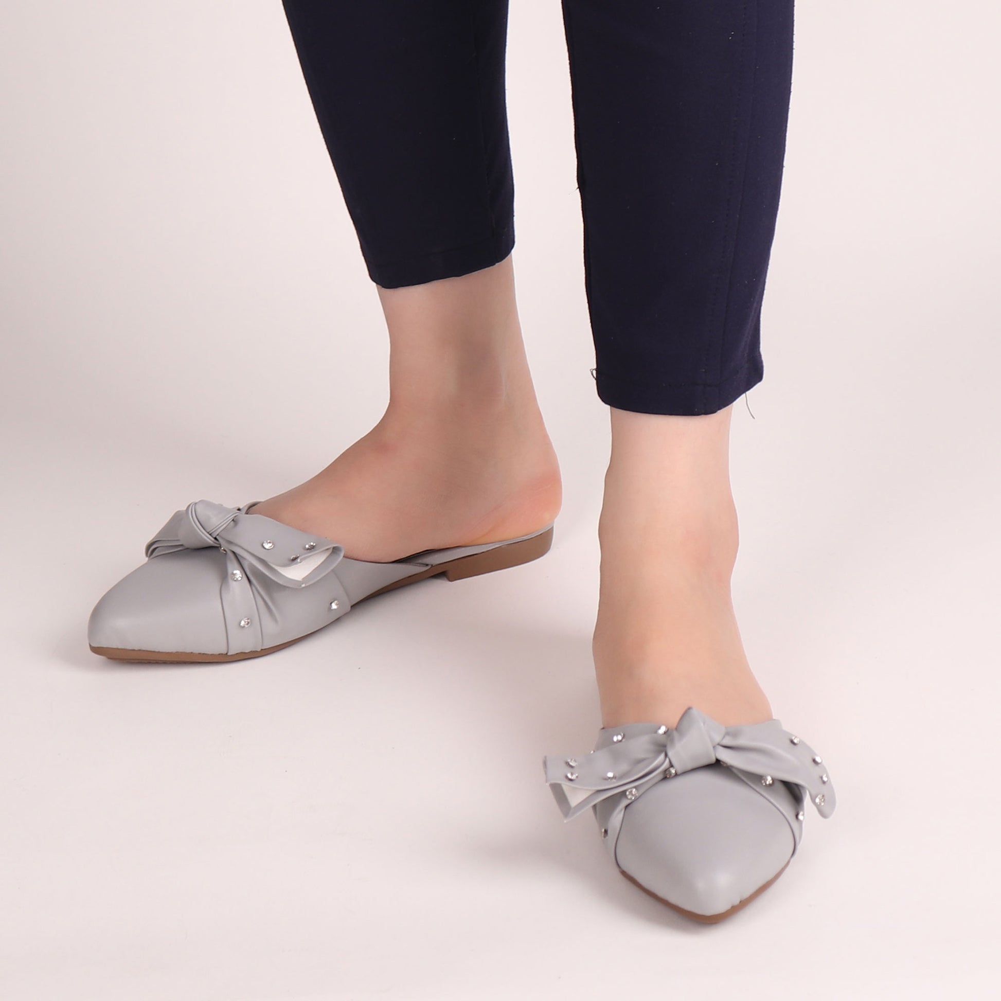 Foot Wear,The Kitten Bow Flats in Grey - Cippele Multi Store