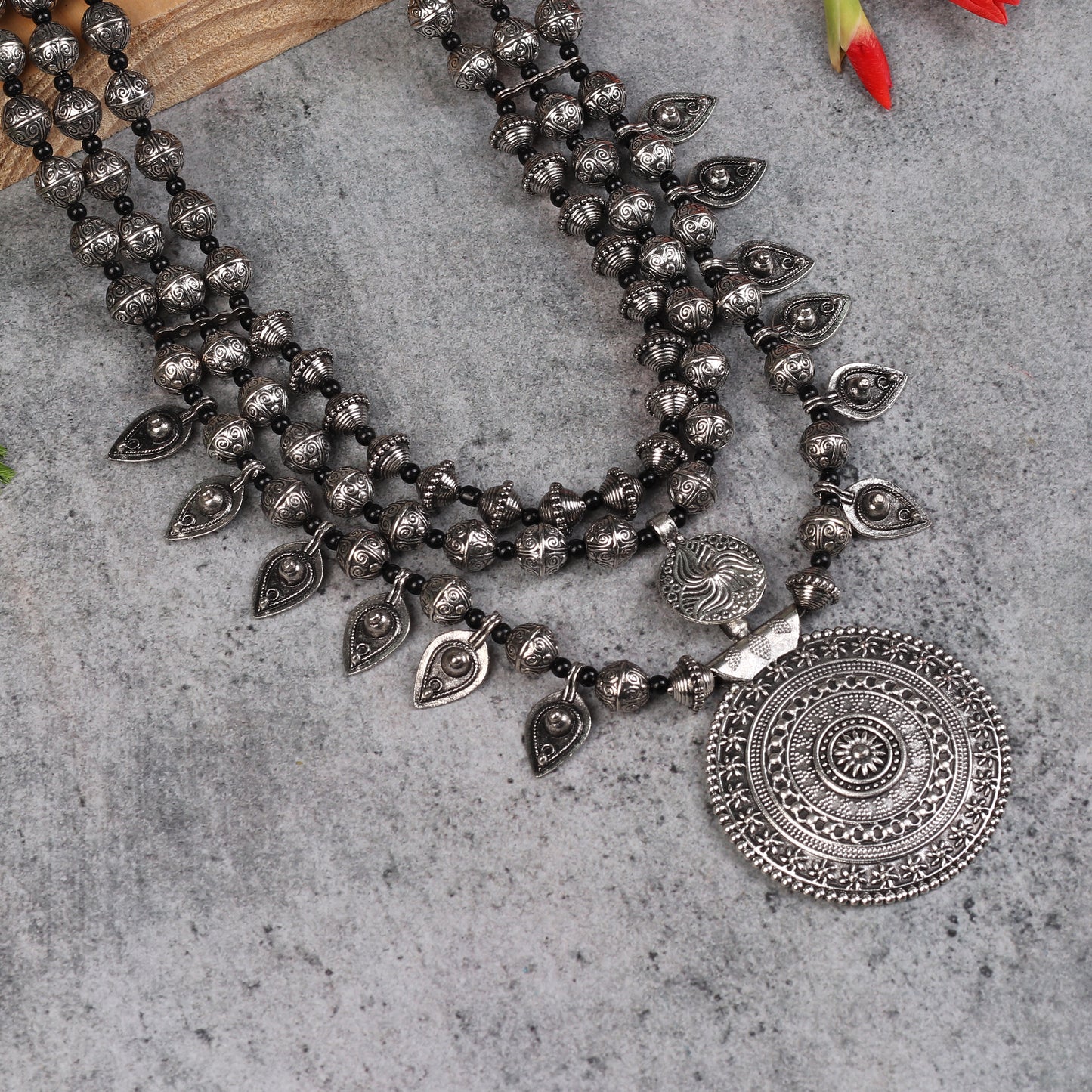 The Glorious Regalia Multilayered Necklace in Oxidized Silver