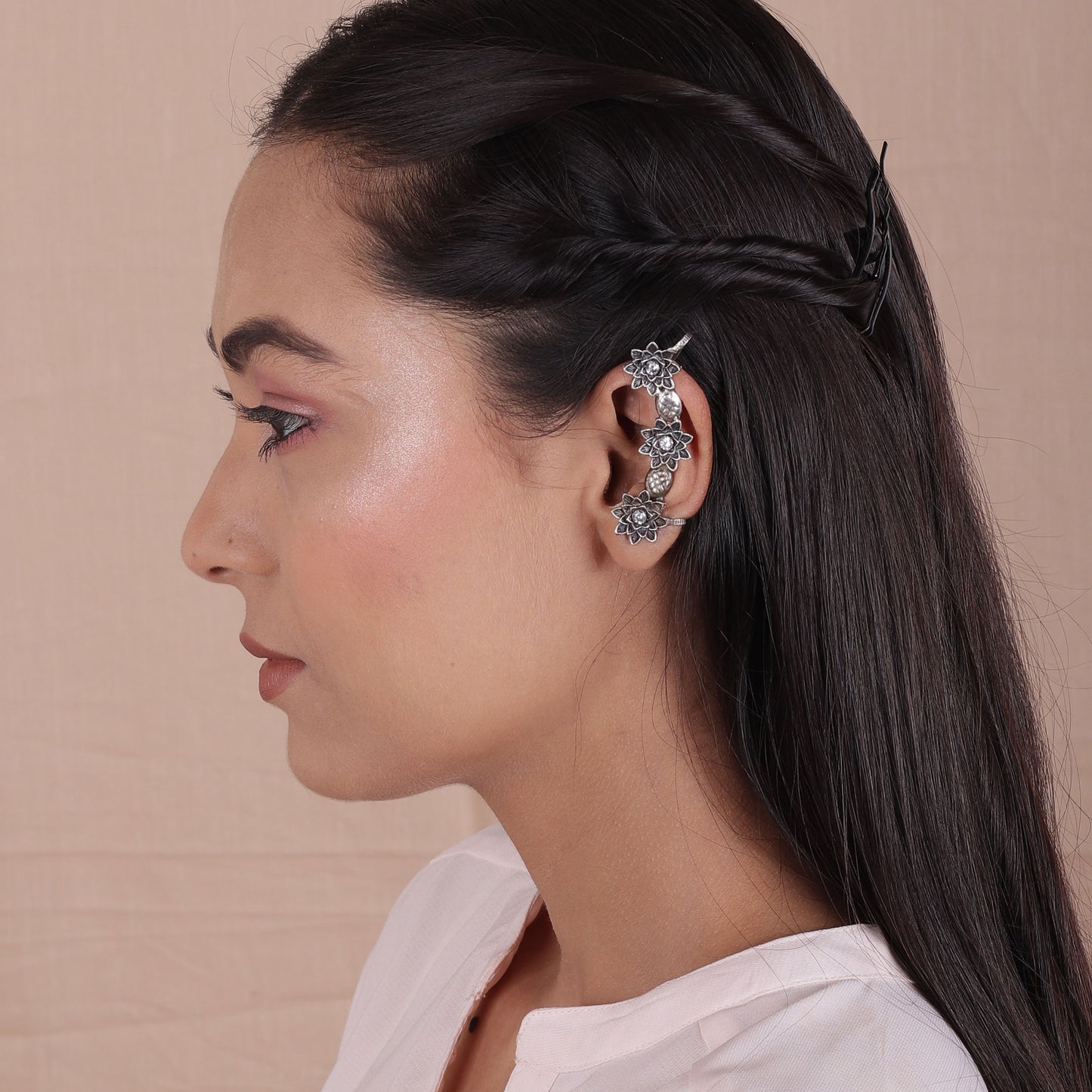 The Primal Vine Earcuff with White Stone