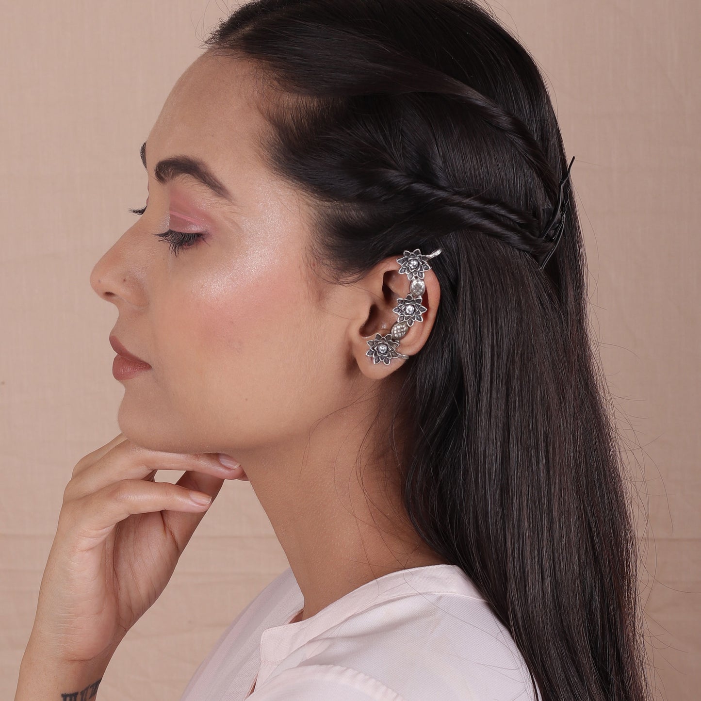 The Primal Vine Earcuff with White Stone